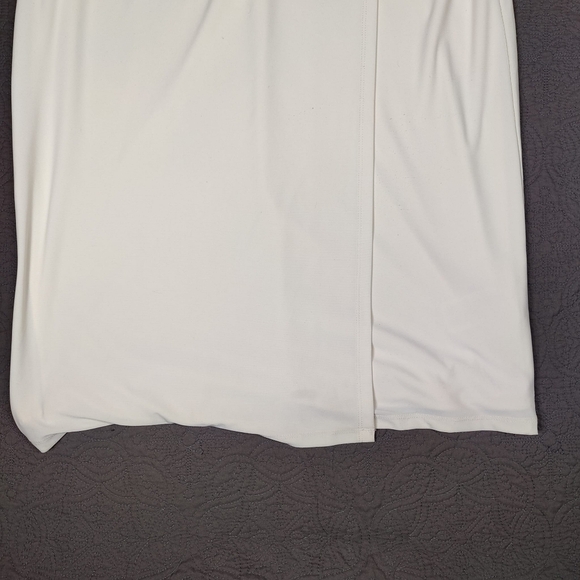 Polo Ralph Lauren Faux Wrap Crepe Midi Dress Cream Buckles Size 12 Black Label - Picture 8 of 12